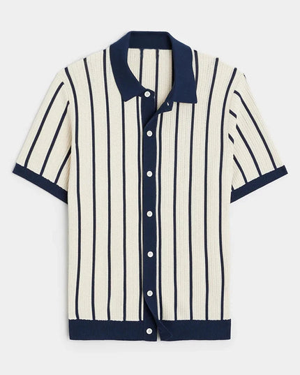 Men's Striped Knit Polo Shirt with Turn-Down Collar – Stylish Knitted Polo for Men
