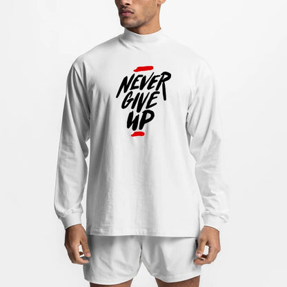 Men's Never Give Up Print Oversized Cotton Turtleneck Sweater