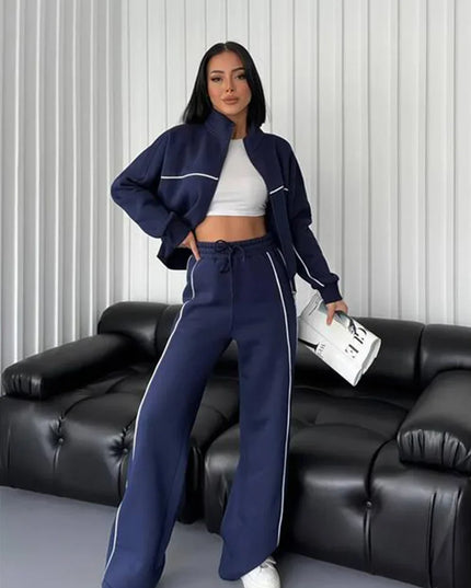 Women's Two-Piece Striped Zipper Jacket and Pants Set