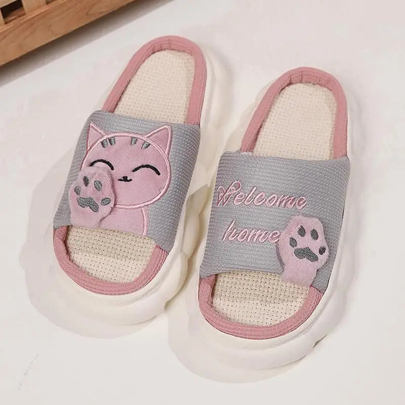 Casual Women's Slippers with Cartoon Cat Design