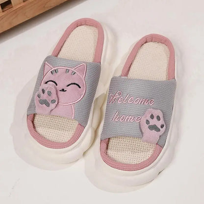 Casual Women's Slippers with Cartoon Cat Design