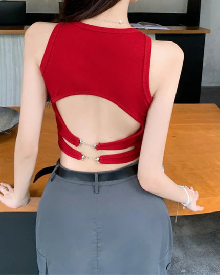 Women’s Casual Backless Sports Tank Top with Built-In Bra Pad