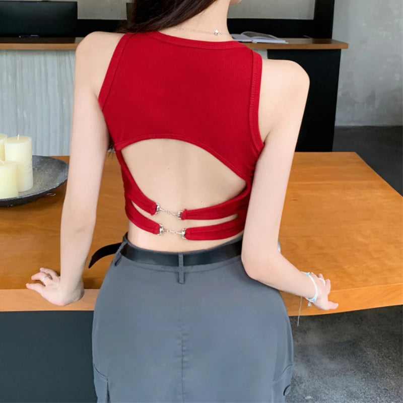 Women’s Casual Backless Sports Tank Top with Built-In Bra Pad
