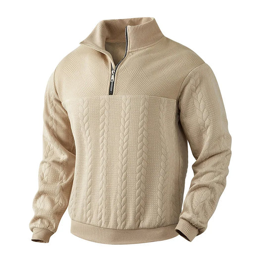 Men's Stand-Up Collar Zipper Loose Knit Sweater