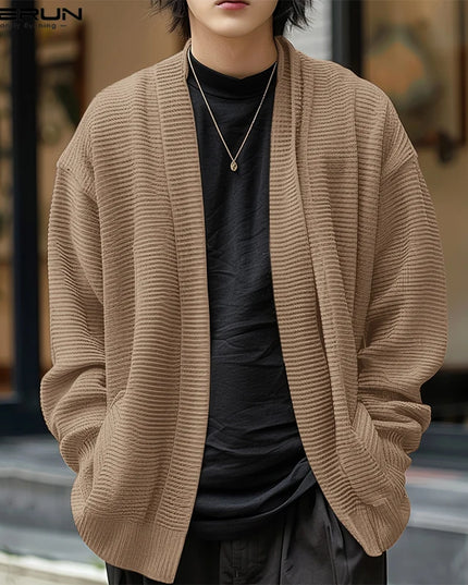 Incerun Men’s Knitted Loose Fit Long Sleeve Cardigan