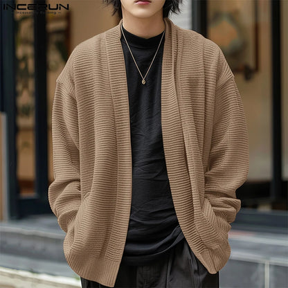 Incerun Men’s Knitted Loose Fit Long Sleeve Cardigan