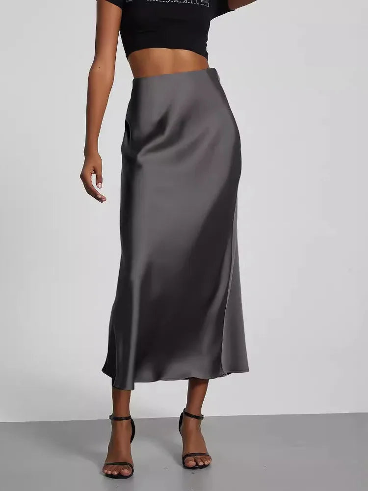 Women's Sophisticated High-Waisted Satin Maxi Skirt