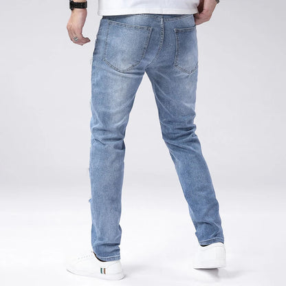 Men's Skinny Ripped Jeans with Medium Elasticity - Vintage Wash Denim Pants for Men