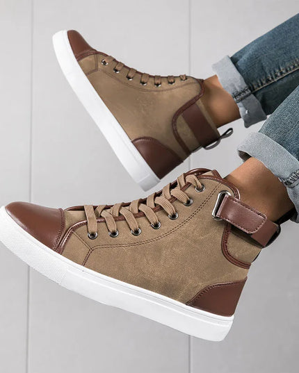 Men's Faux Leather Sneakers – Thick Sole, Non-Slip High-Top Shoes