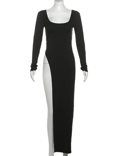 Women’s Classic U-Neck Skinny Sweater Dress with Side Slits