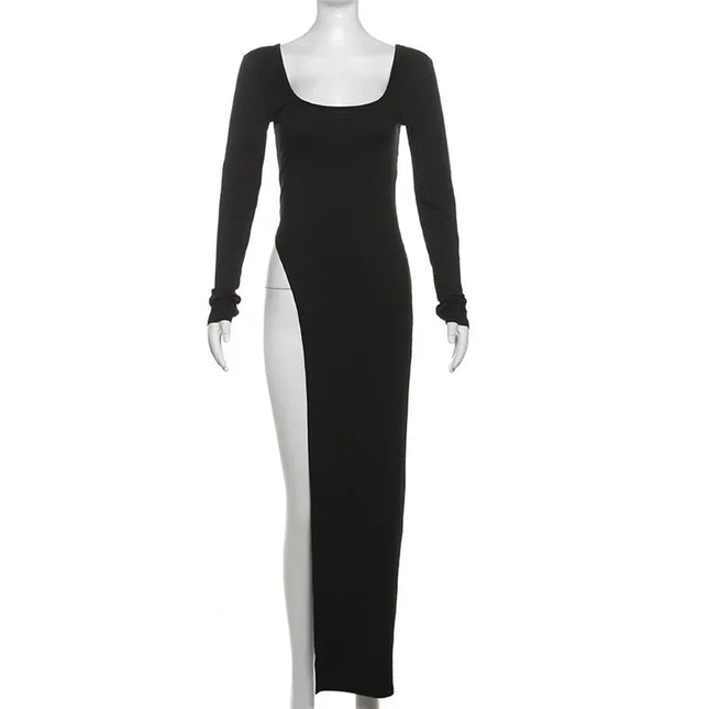 Women’s Classic U-Neck Skinny Sweater Dress with Side Slits