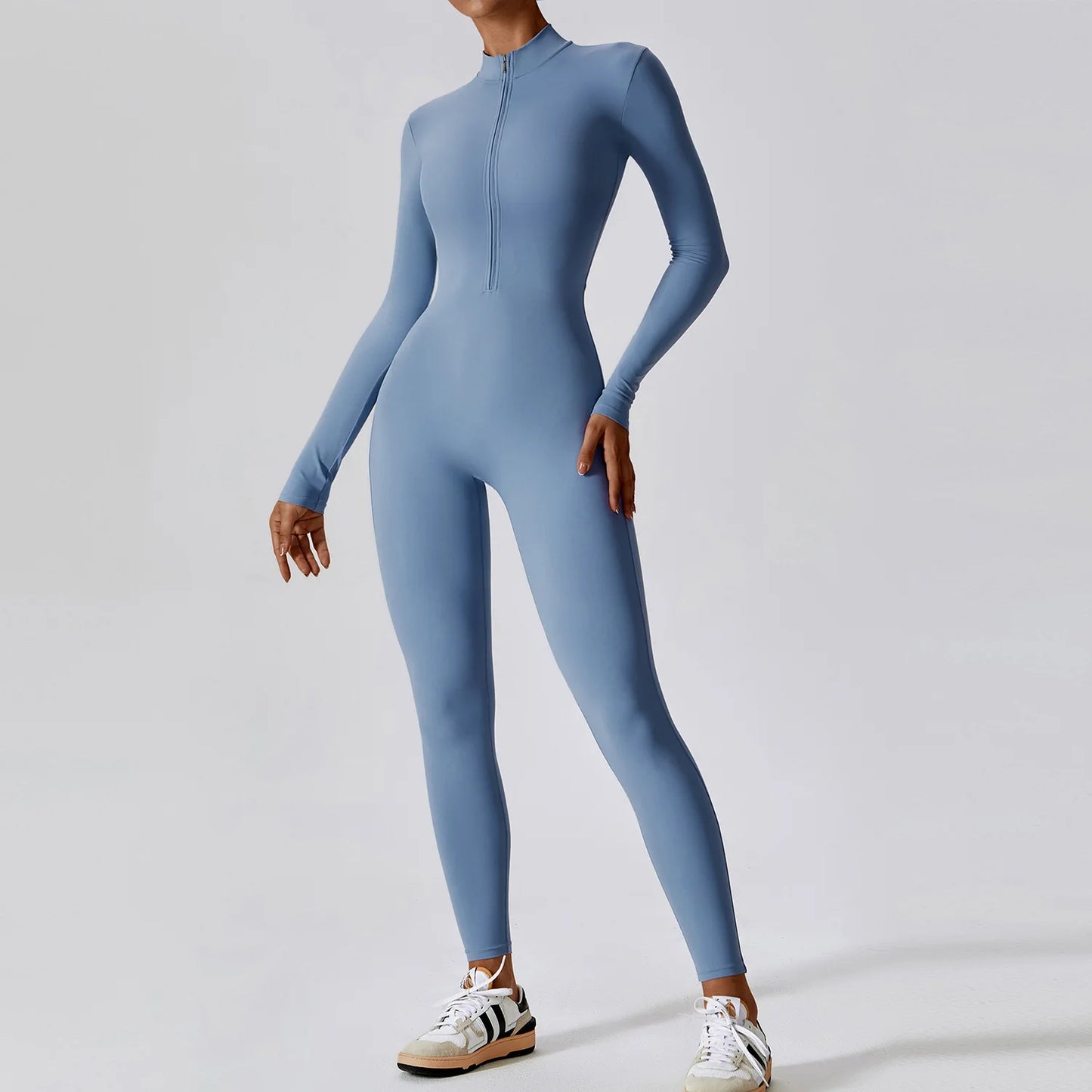 Women's Long Sleeve Zipper Jumpsuit - One-Piece Stylish and Comfortable Romper for Women