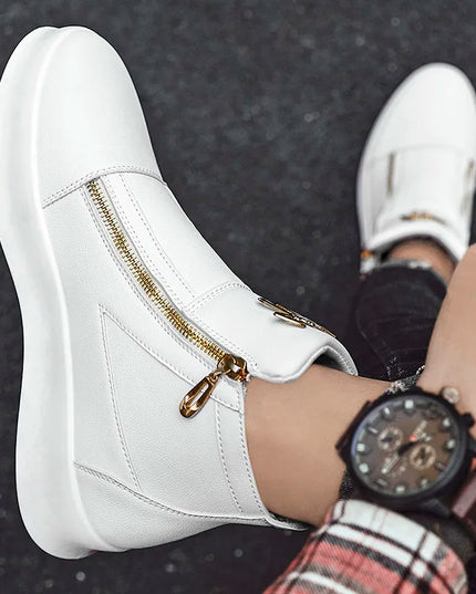 Men's Zippered High-Top Faux Leather Sneakers