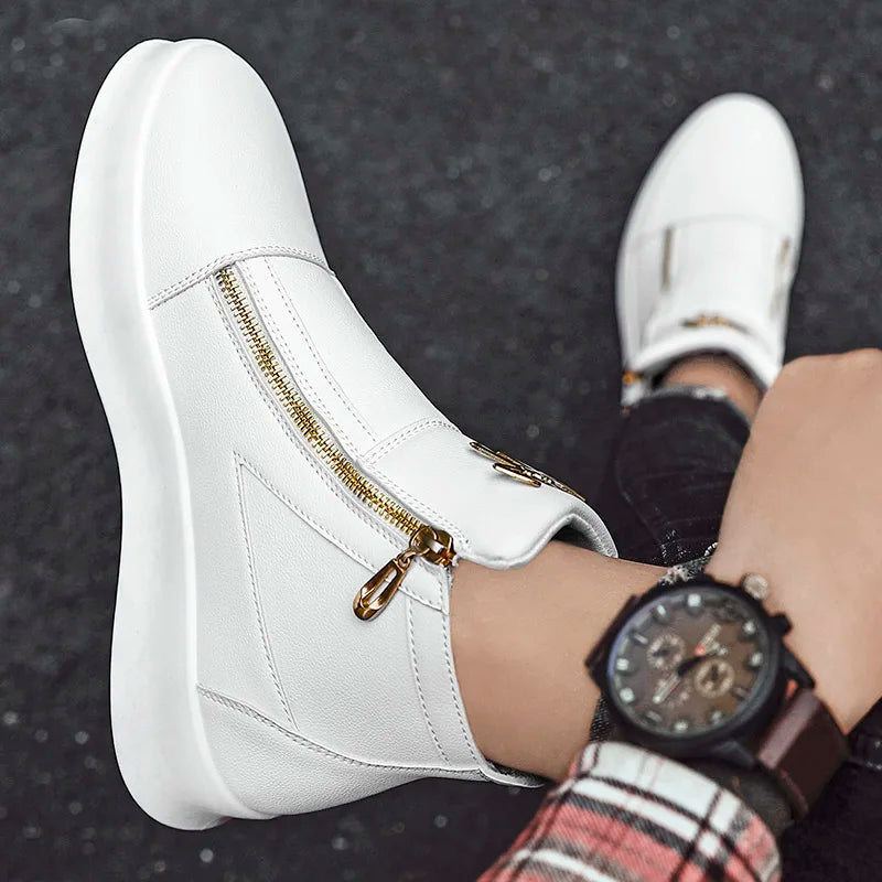 Men's Zippered High-Top Faux Leather Sneakers