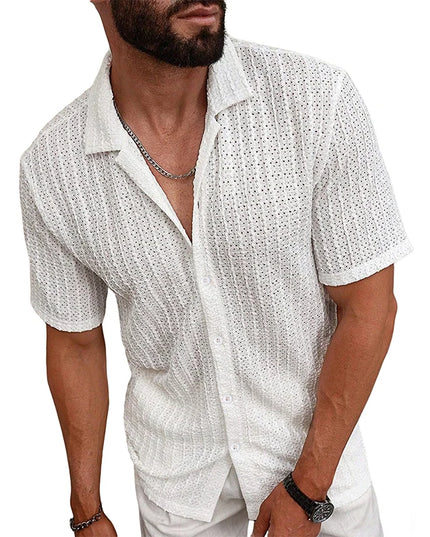 Vintage Mesh Mens Casual Breathable Hollow-Out Shirt