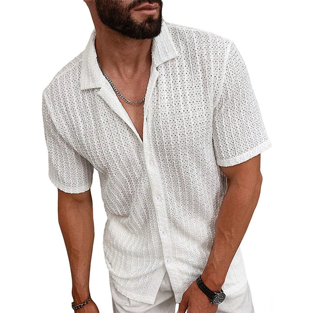 Vintage Mesh Mens Casual Breathable Hollow-Out Shirt