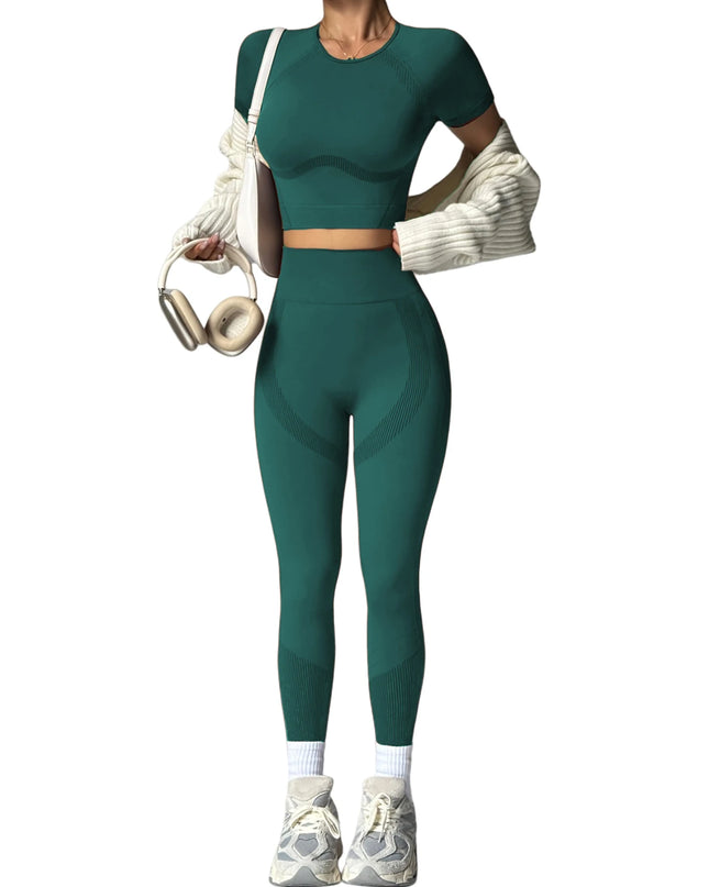 2-Piece Women's Activewear Set, Breathable Cropped T-Shirt & High-Waist Leggings