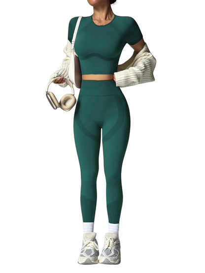2-Piece Women's Activewear Set, Breathable Cropped T-Shirt & High-Waist Leggings