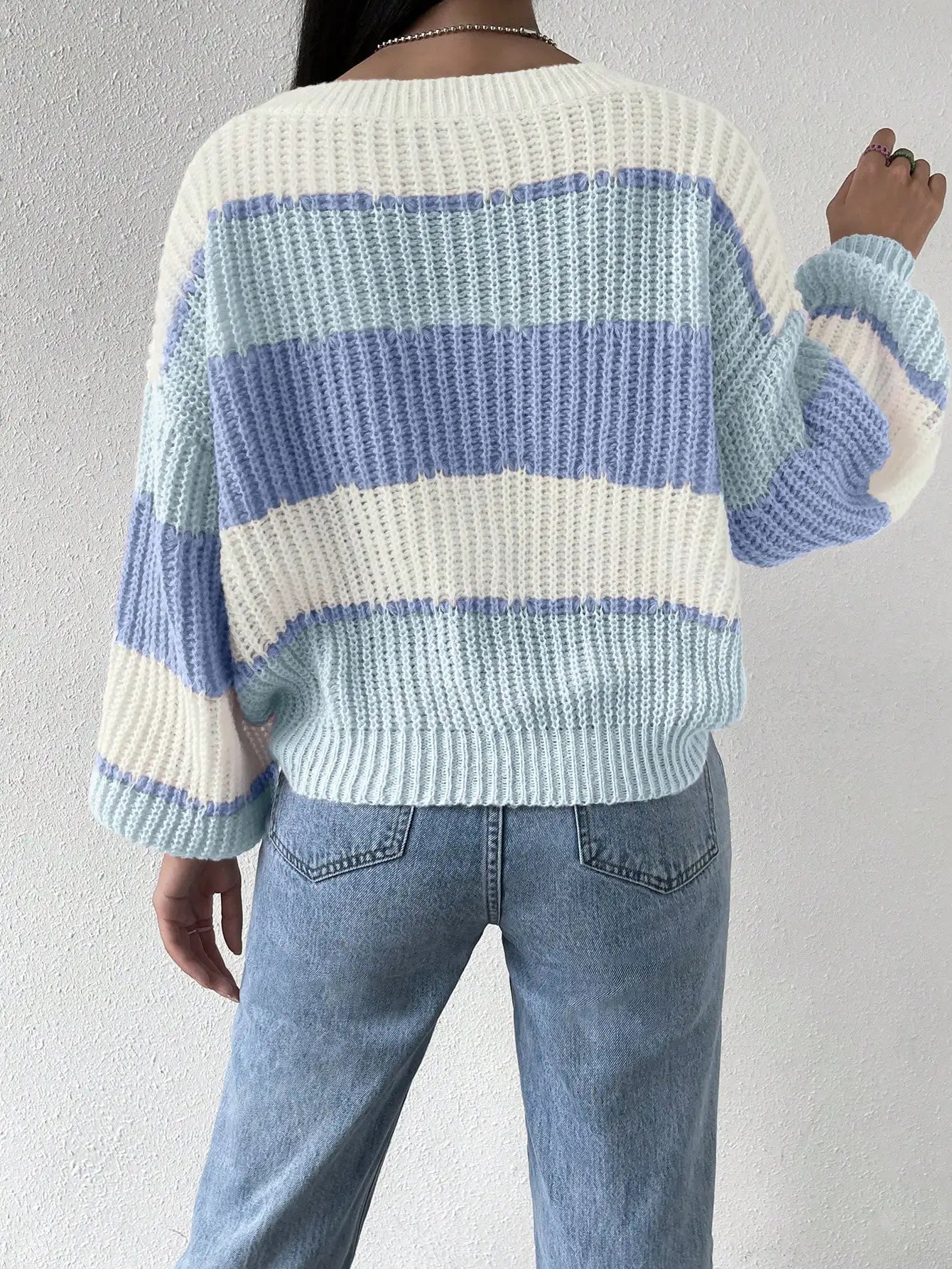 Women's Multicolor Layered Ribbed Knit Sweater