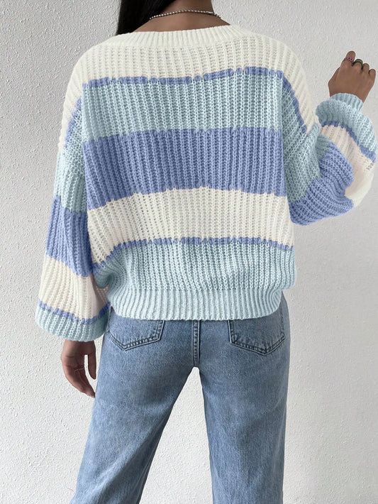 Women's Multicolor Layered Ribbed Knit Sweater