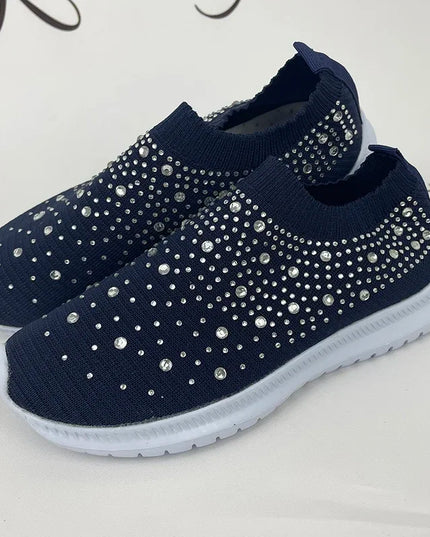 Women's Rhinestone Glitter Mesh Slip On Sneakers