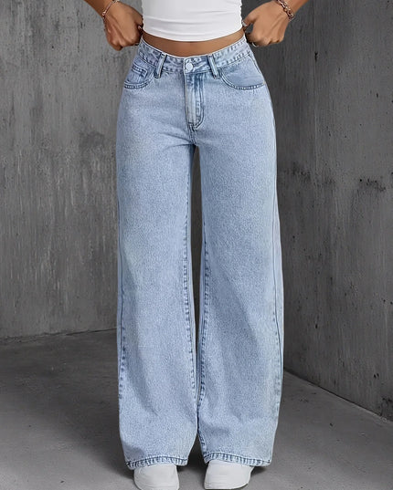 Women's Wide Leg Denim Jeans - Loose Fit Pants