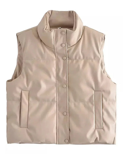 Beige vest with button details on a white background