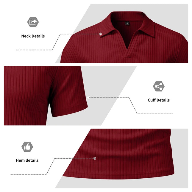 Men's Slim-Fit Knitted V-Neck Short-Sleeve Breathable T-Shirt