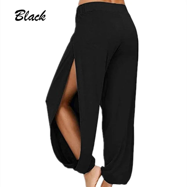 Women's High Slit Hare Pants - Loose Fit, Wide Leg Style