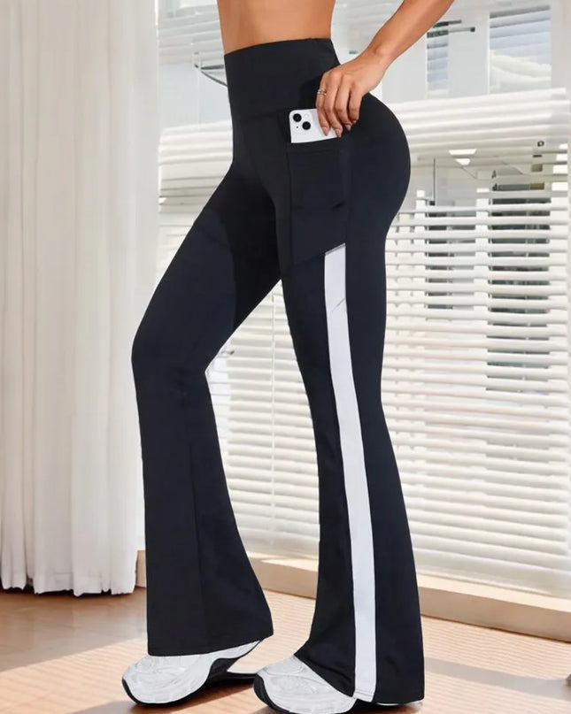 Slim-Fit Women's Flared Leggings, High-Waisted and Hip-Lifting with Pockets and Side Stripe