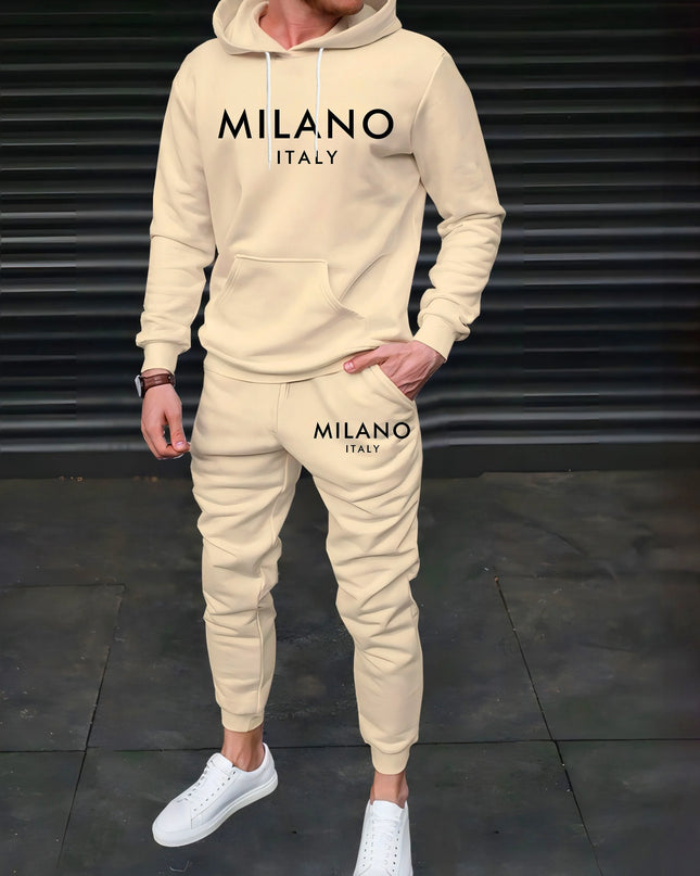 Men's Milano Italy Letter Print Loose Fit Thick Hoodie and Joggers Set