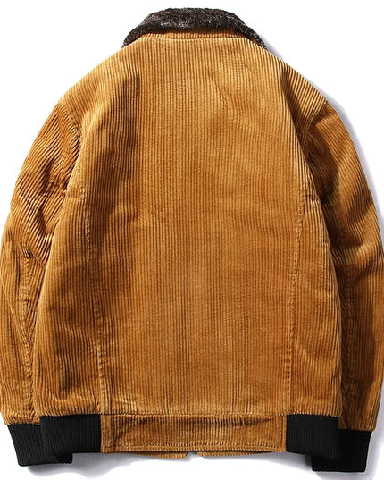 Men's Warm Corduroy Thermal Windbreaker Jacket with Faux Fur Collar
