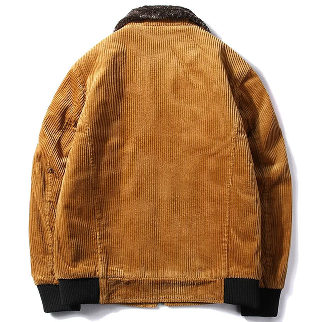 Men's Warm Corduroy Thermal Windbreaker Jacket with Faux Fur Collar