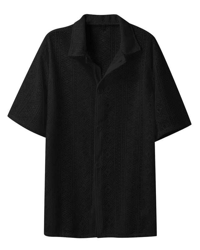 Men's Breathable Mesh See-Through Button-Down Shirt - Stylish & Lightweight Summer Top