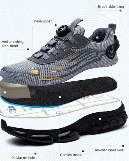 Rotating Button Men’s Anti-Puncture Protective Sneakers – Durable, Comfortable Work Shoes for Men