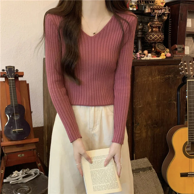 Women's V-Neck Slim Fit Sweater