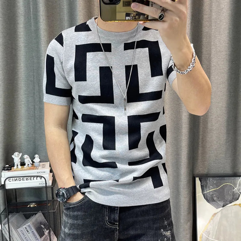 Men's Luxurious Knitted Short Sleeve T-Shirt - Slim Fit - Various Colors