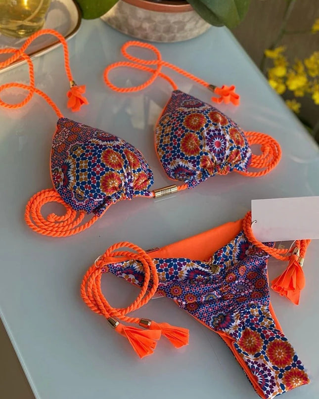 Leopard Print Braided Rope Push-Up Bikini Set for Women - Various Designs