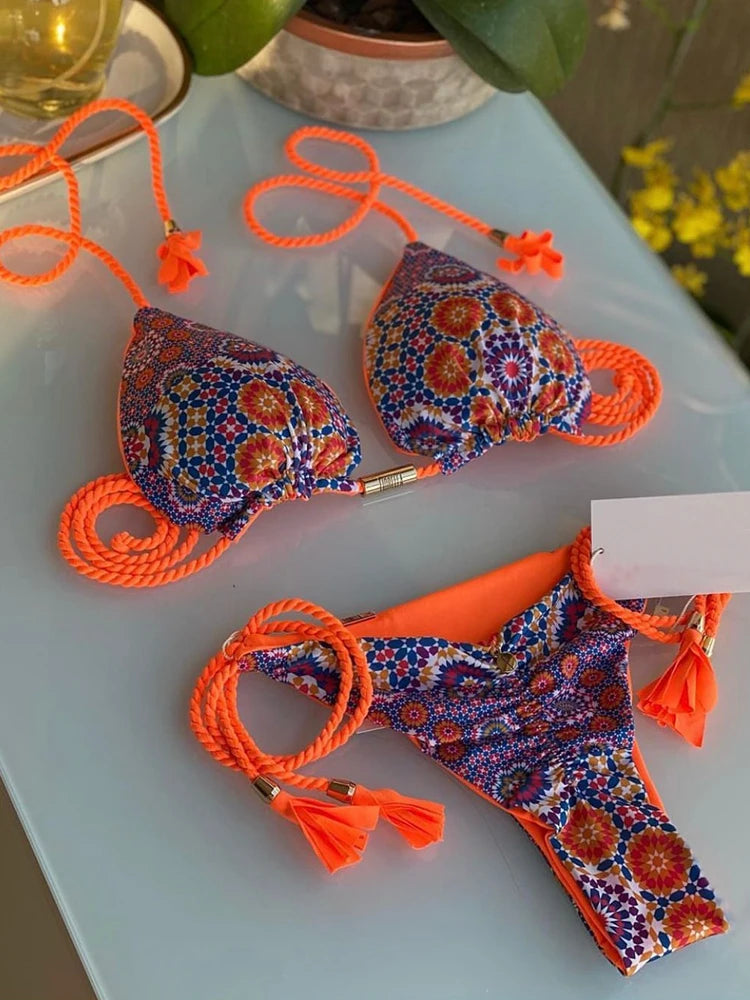Leopard Print Braided Rope Push-Up Bikini Set for Women - Various Designs