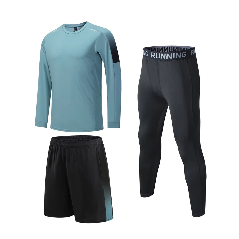 Men's Athletic 3-Piece Compression Sweater, Shorts & Pants Set - Sportswear Performance Gear