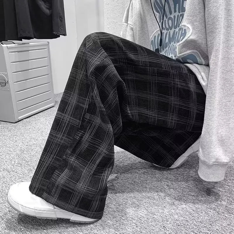 Men's Checkered Loose Fit Wide Leg Casual Pants