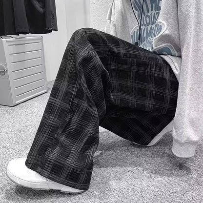 Men's Checkered Loose Fit Wide Leg Casual Pants