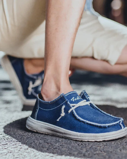 Men's Canvas Denim-Style Sneakers - Breathable Vulcanized Casual Shoes for Men