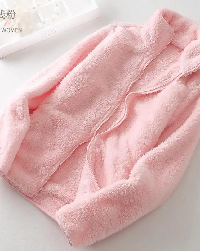 Women's Thick Fleece Zip Jacket with Stand Collar