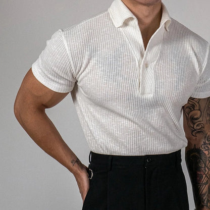 Men's Ribbed Polo T-Shirt for Slim Fit & Stretch