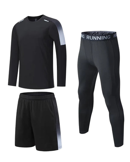 Men's Athletic 3-Piece Compression Sweater, Shorts & Pants Set - Sportswear Performance Gear