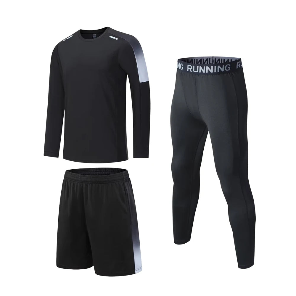 Men's Athletic 3-Piece Compression Sweater, Shorts & Pants Set - Sportswear Performance Gear