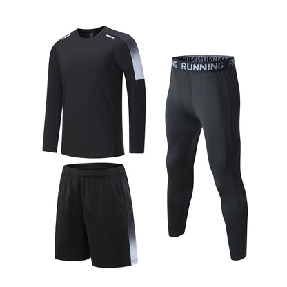 Men's Athletic 3-Piece Compression Sweater, Shorts & Pants Set - Sportswear Performance Gear