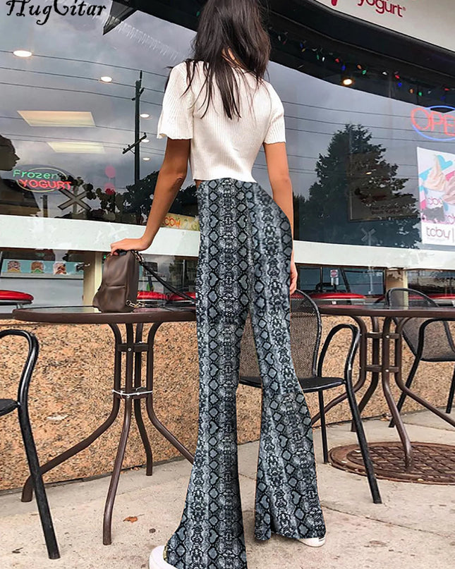 Hugcitar Women's High Waist Leopard Print Flare Pants
