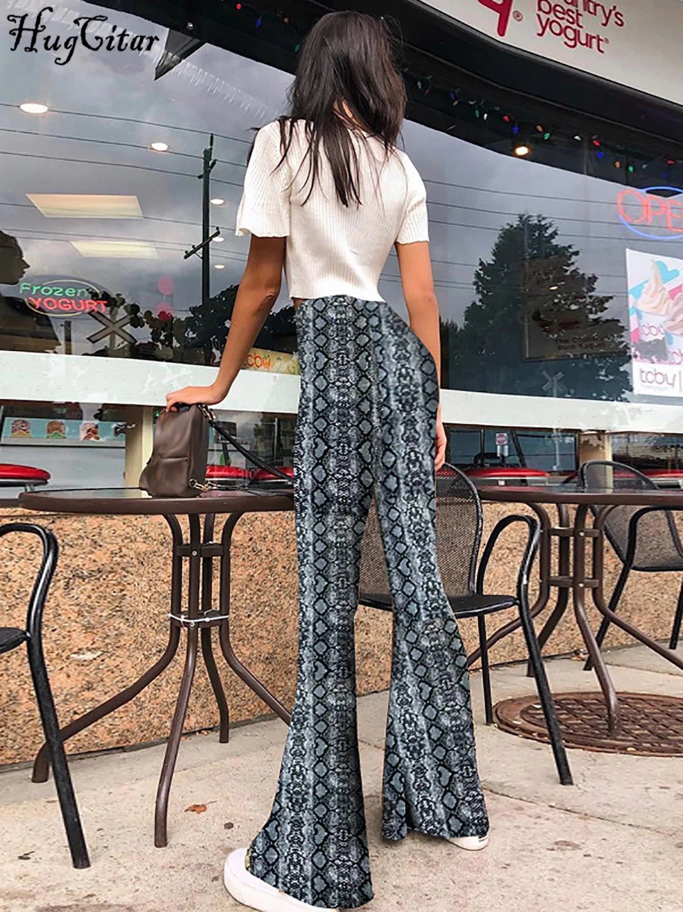 Hugcitar Women's High Waist Leopard Print Flare Pants